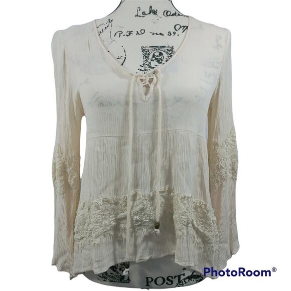 Clover & Scout Cream Lace Bohemian Tie Front Top M - Picture 1 of 6